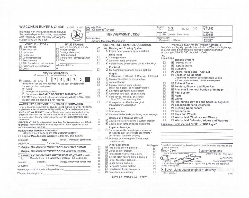 2021 Chevrolet Traverse LT Cloth