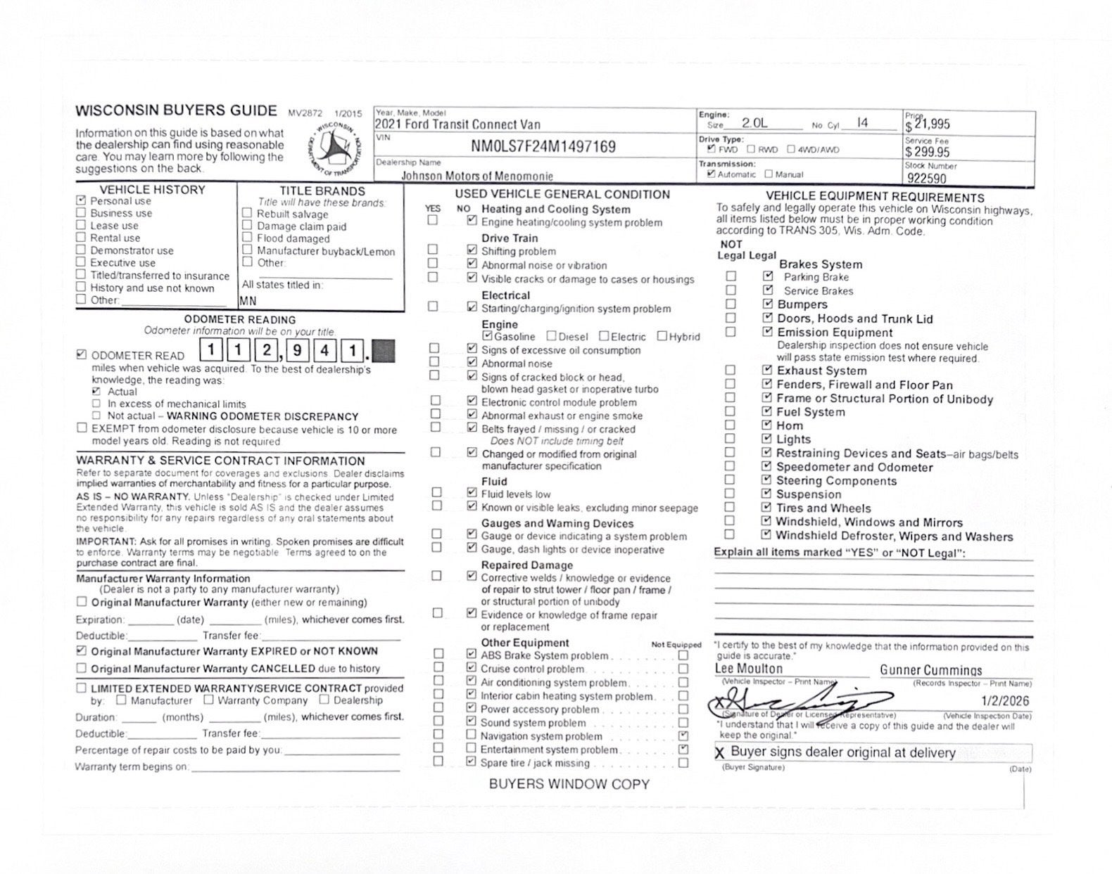 2021 Ford Transit Connect Van XLT