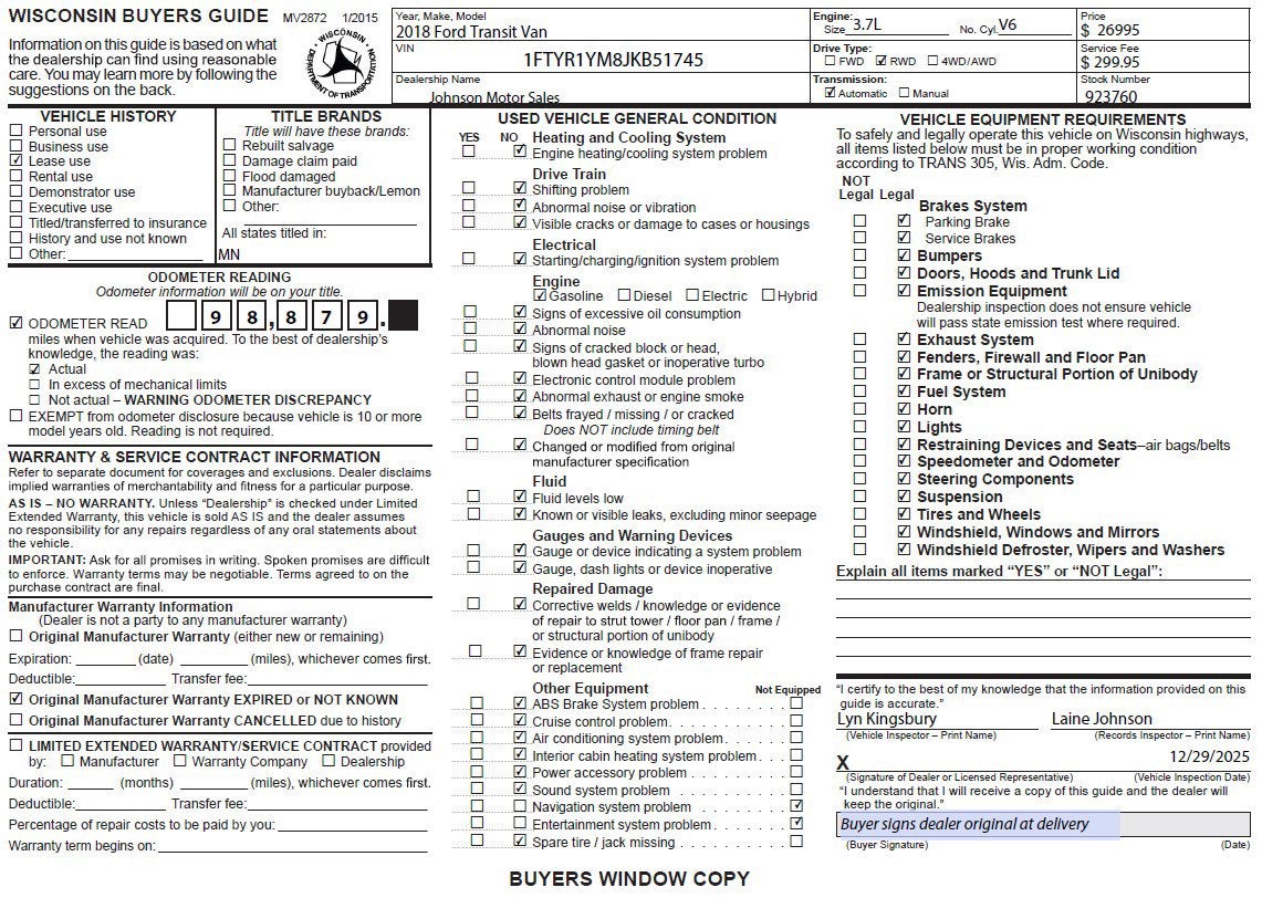 2018 Ford Transit Van T-250 130" Low Rf 9000 GVWR Sliding RH Dr